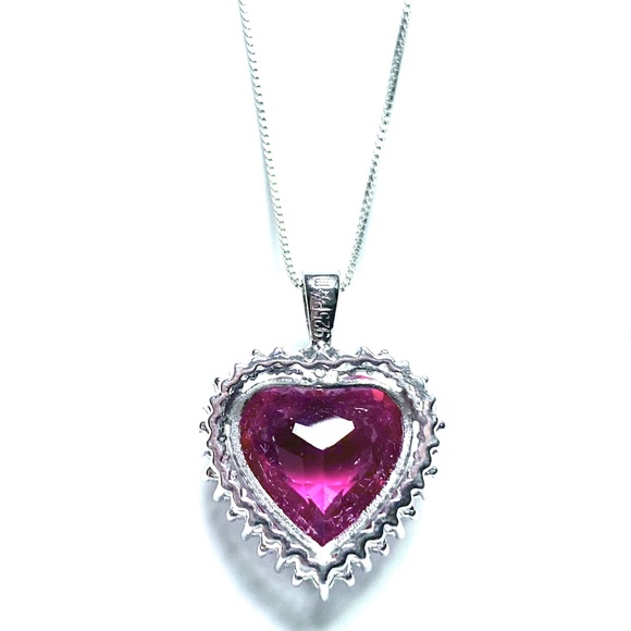 Sterling Silver Lab Created Ruby & Sapphire Heart Necklace - Picture 6 of 8